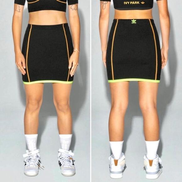 Adidas x Ivy Park Women's M Knit Athletic Mini Skirt Black High Waist Beyonce - Picture 1 of 8